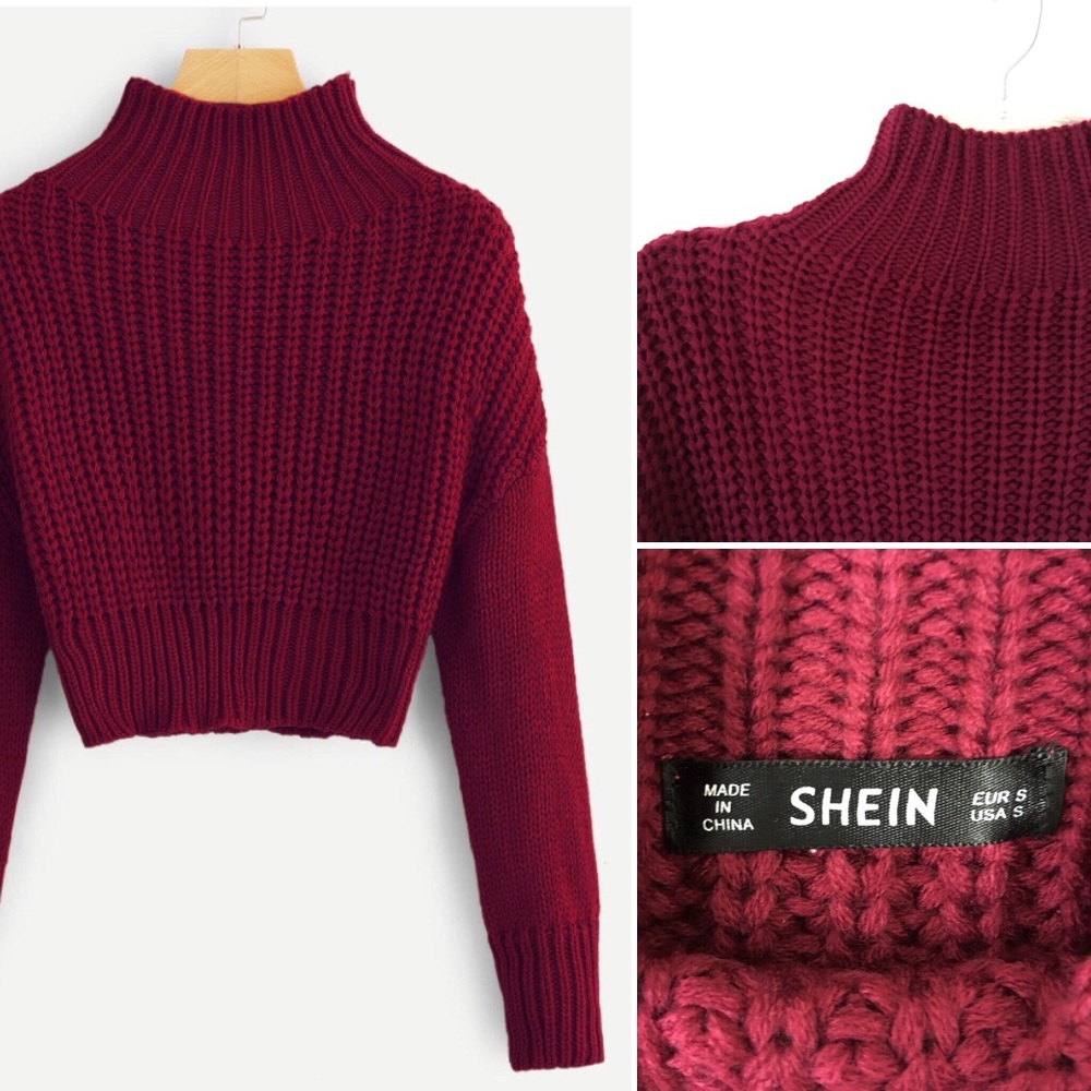 Shein burgundy drop shoulder crop sweater. Size S